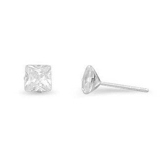 5x5mm Square CZ Stud Earrings - Picture 2 of 3